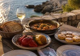 Mesa con varios platos tradicionales de Croacia