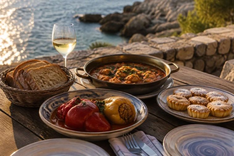 Mesa con varios platos tradicionales de Croacia