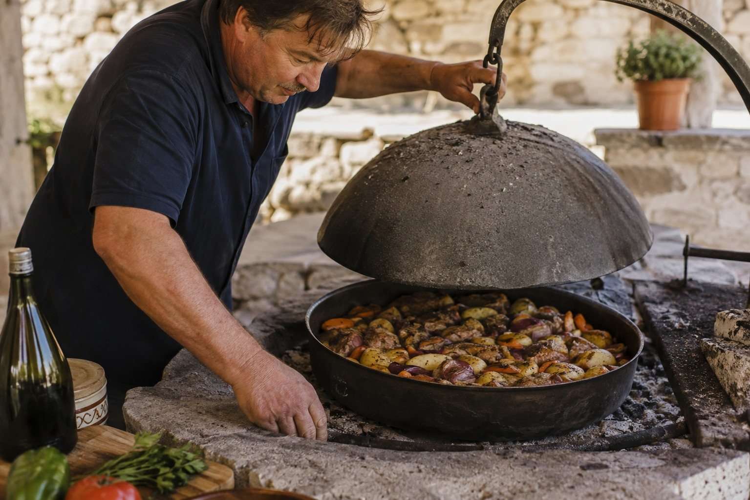 Peka croata con carne, patatas y verduras